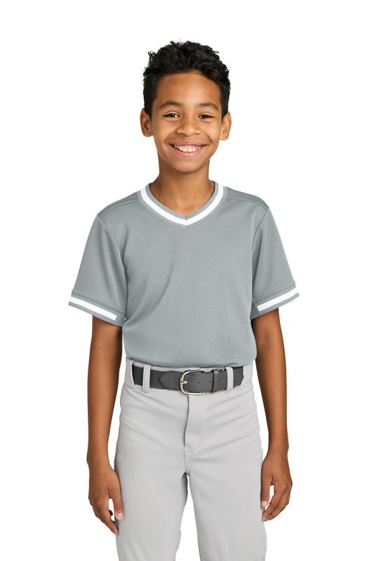 Sport-Tek Youth Tough Mesh V-Neck Baseball Jersey YST221 Silver