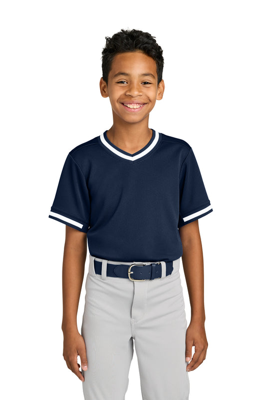 Sport-Tek Youth Tough Mesh V-Neck Baseball Jersey YST221 True Navy