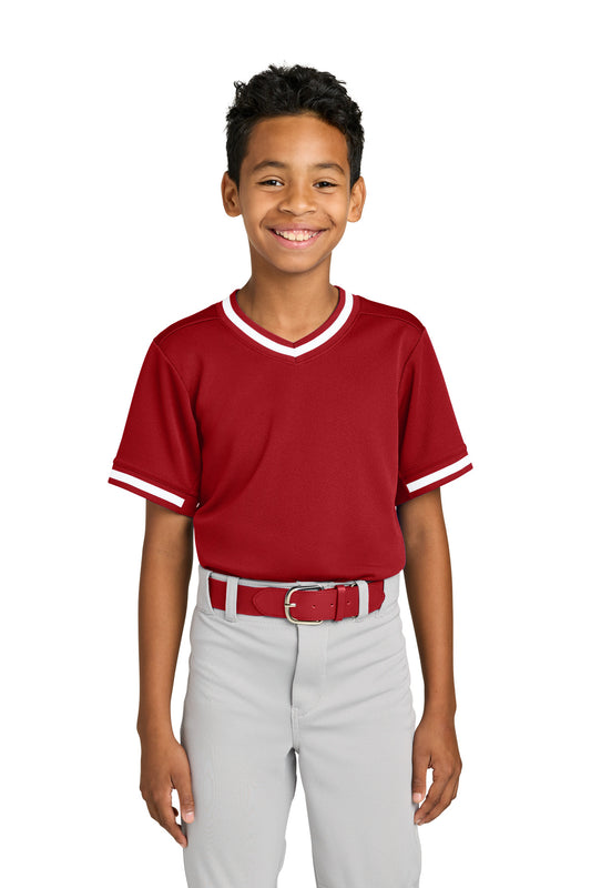Sport-Tek Youth Tough Mesh V-Neck Baseball Jersey YST221 True Red