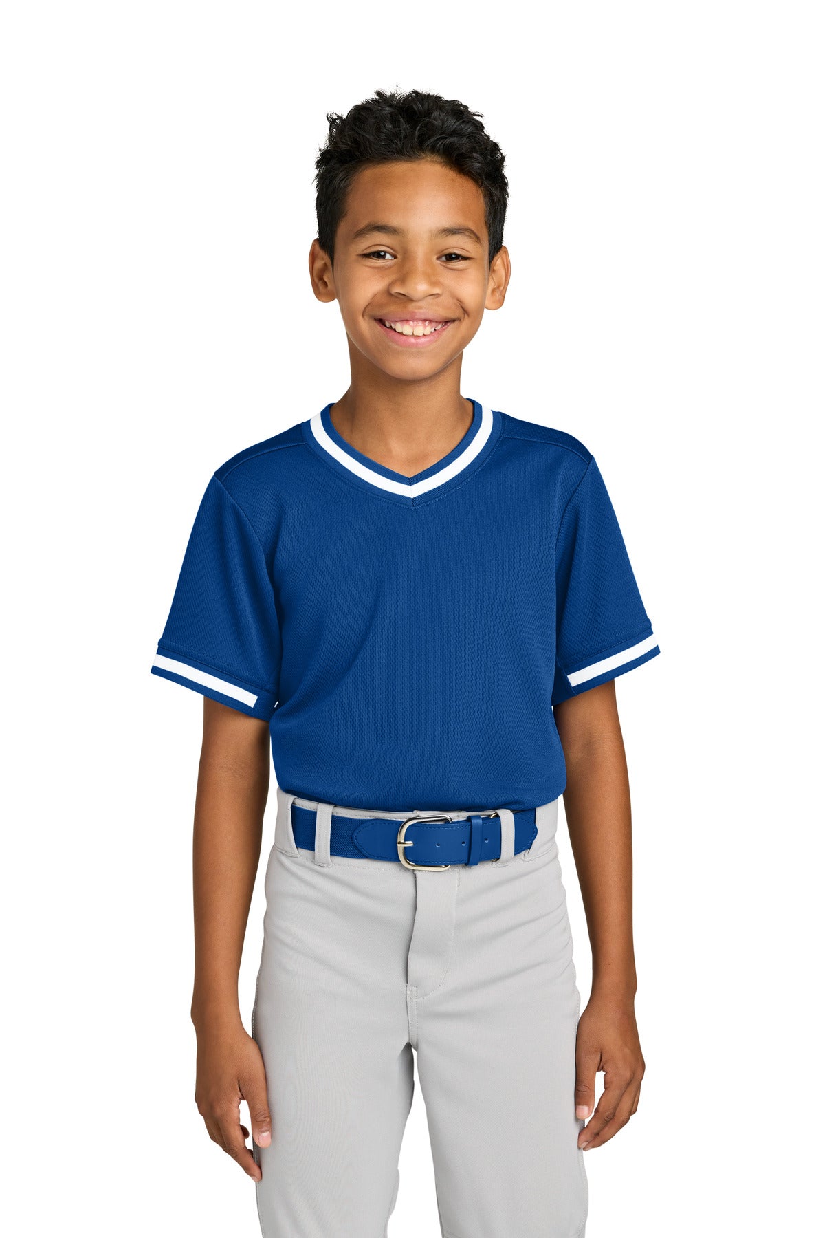Sport-Tek Youth Tough Mesh V-Neck Baseball Jersey YST221 True Royal