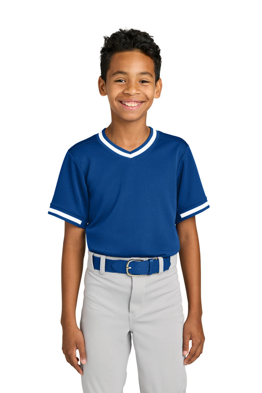 Sport-Tek Youth Tough Mesh V-Neck Baseball Jersey YST221 True Royal