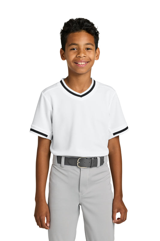 Sport-Tek Youth Tough Mesh V-Neck Baseball Jersey YST221 White