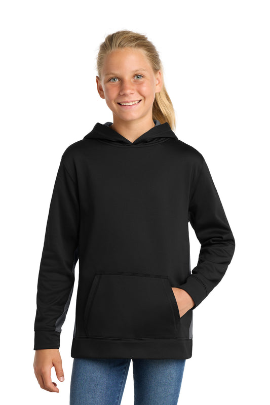Sport-Tek Youth Sport-Wick Fleece Colorblock Hooded Pullover YST235 Black/ Dark Smoke Grey