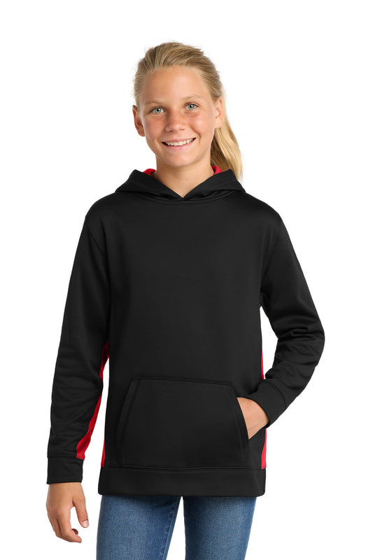 Sport-Tek Youth Sport-Wick Fleece Colorblock Hooded Pullover YST235 Black/ Deep Red