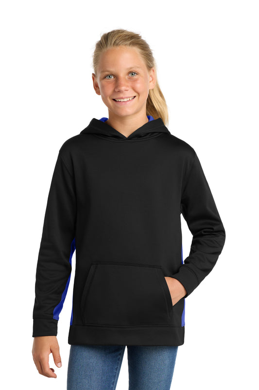 Sport-Tek Youth Sport-Wick Fleece Colorblock Hooded Pullover YST235 Black/ True Royal