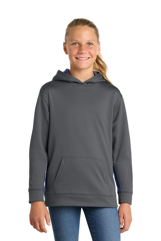 Sport-Tek Youth Sport-Wick Fleece Colorblock Hooded Pullover YST235 Dark Smoke Grey/ Navy
