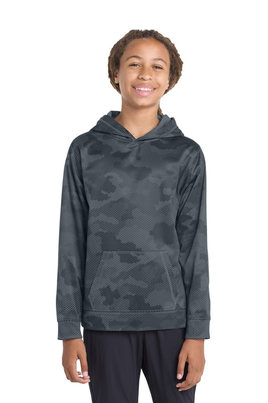 Sport-Tek Youth Sport-Wick CamoHex Fleece Hooded Pullover YST240 Dark Smoke Grey