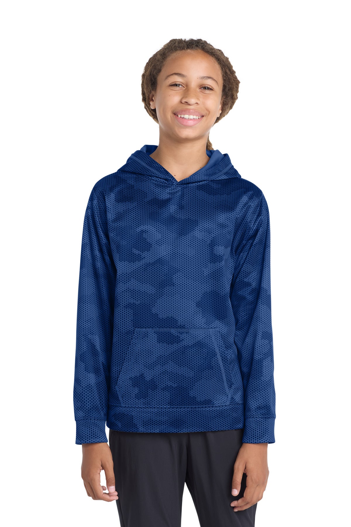 Sport-Tek Youth Sport-Wick CamoHex Fleece Hooded Pullover YST240 True Royal