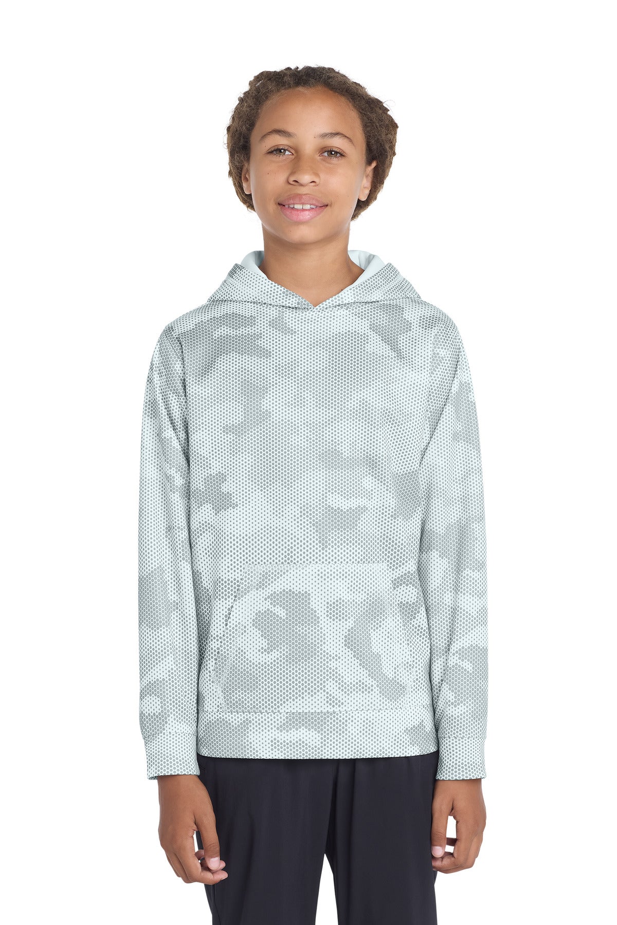 Sport-Tek Youth Sport-Wick CamoHex Fleece Hooded Pullover YST240 White