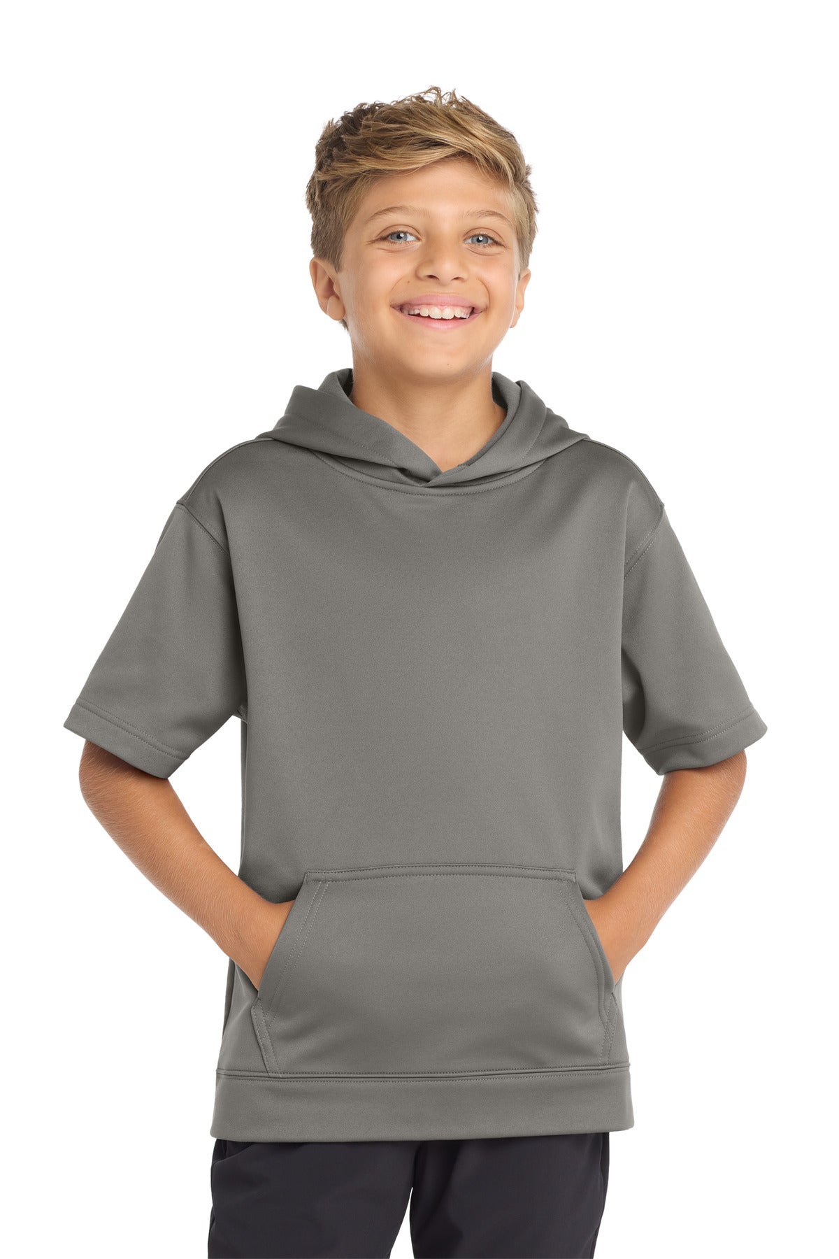 Sport-Tek Youth Sport-Wick Fleece Short Sleeve Hooded Pullover. YST251 Dark Smoke Grey
