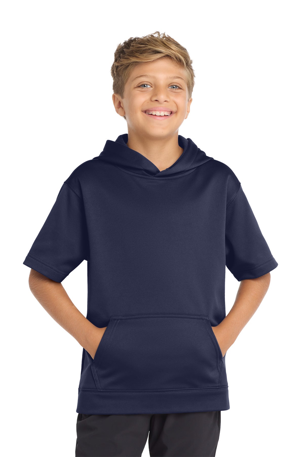 Sport-Tek Youth Sport-Wick Fleece Short Sleeve Hooded Pullover. YST251 Navy