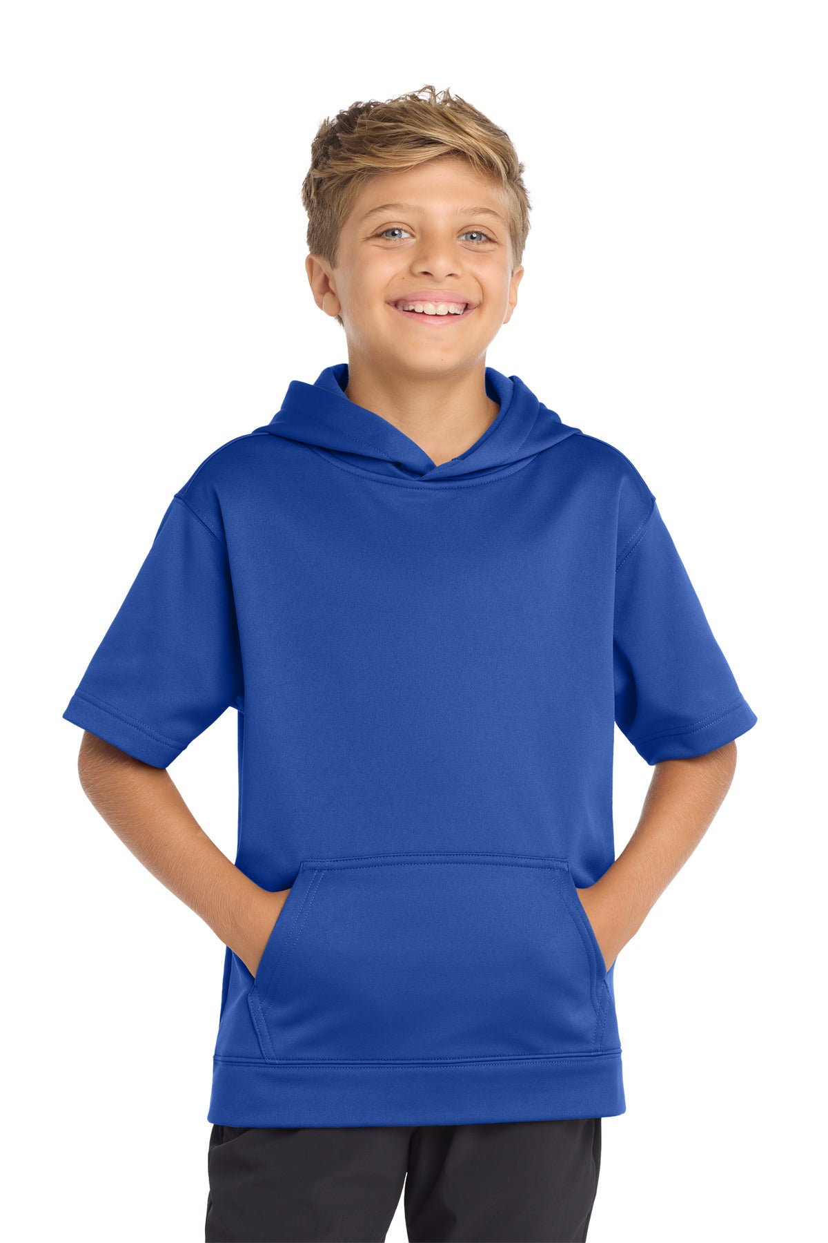 Sport-Tek Youth Sport-Wick Fleece Short Sleeve Hooded Pullover. YST251 True Royal