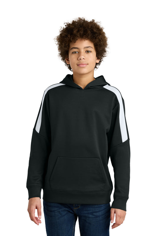 Sport-Tek Youth Sport-Wick Fleece United Pullover Hoodie YST255 Black/ White