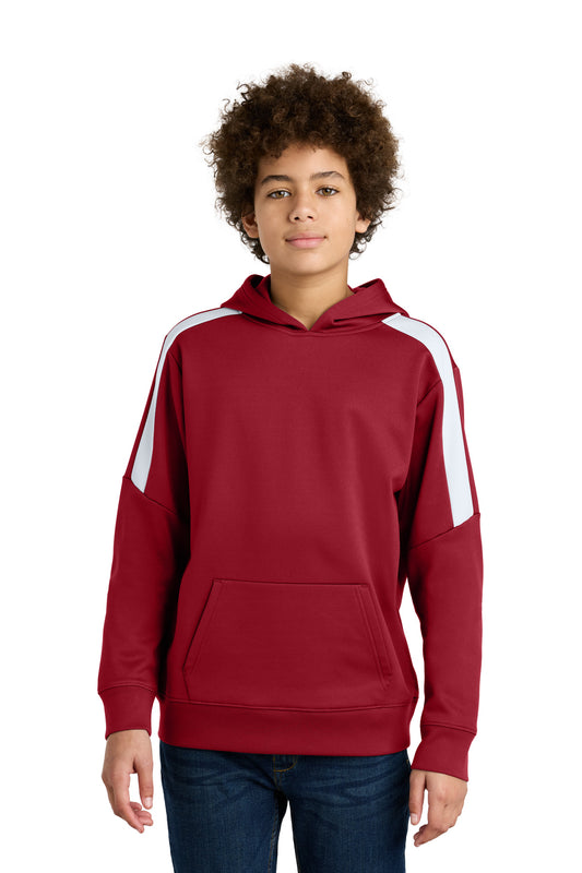 Sport-Tek Youth Sport-Wick Fleece United Pullover Hoodie YST255 Deep Red/ White