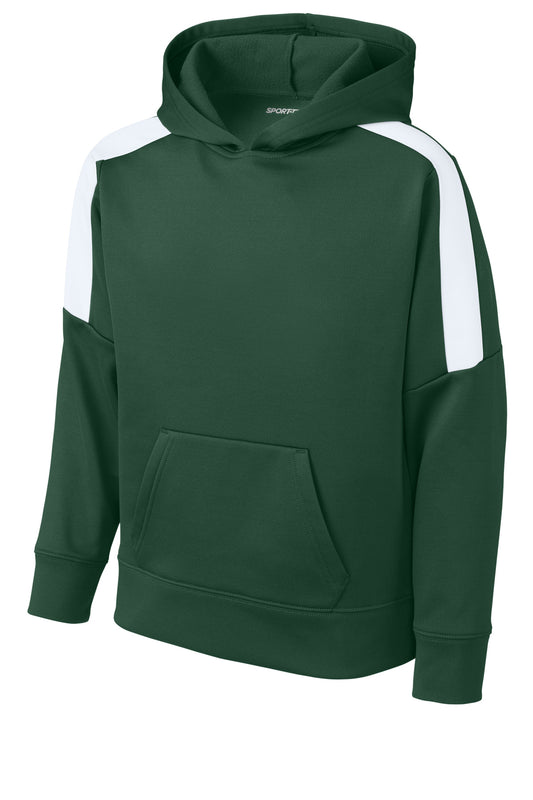 Sport-Tek Youth Sport-Wick Fleece United Pullover Hoodie YST255 Forest Green/ White