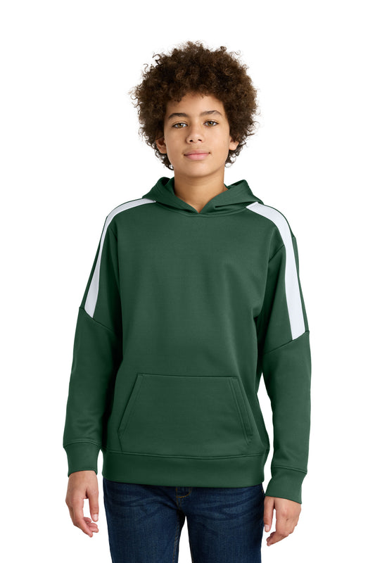 Sport-Tek Youth Sport-Wick Fleece United Pullover Hoodie YST255 Forest Green/ White