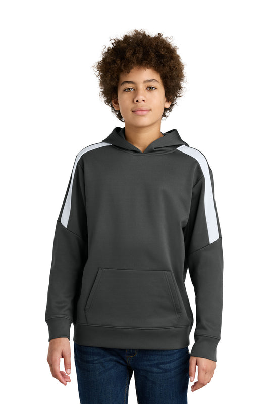 Sport-Tek Youth Sport-Wick Fleece United Pullover Hoodie YST255 Iron Grey/ White