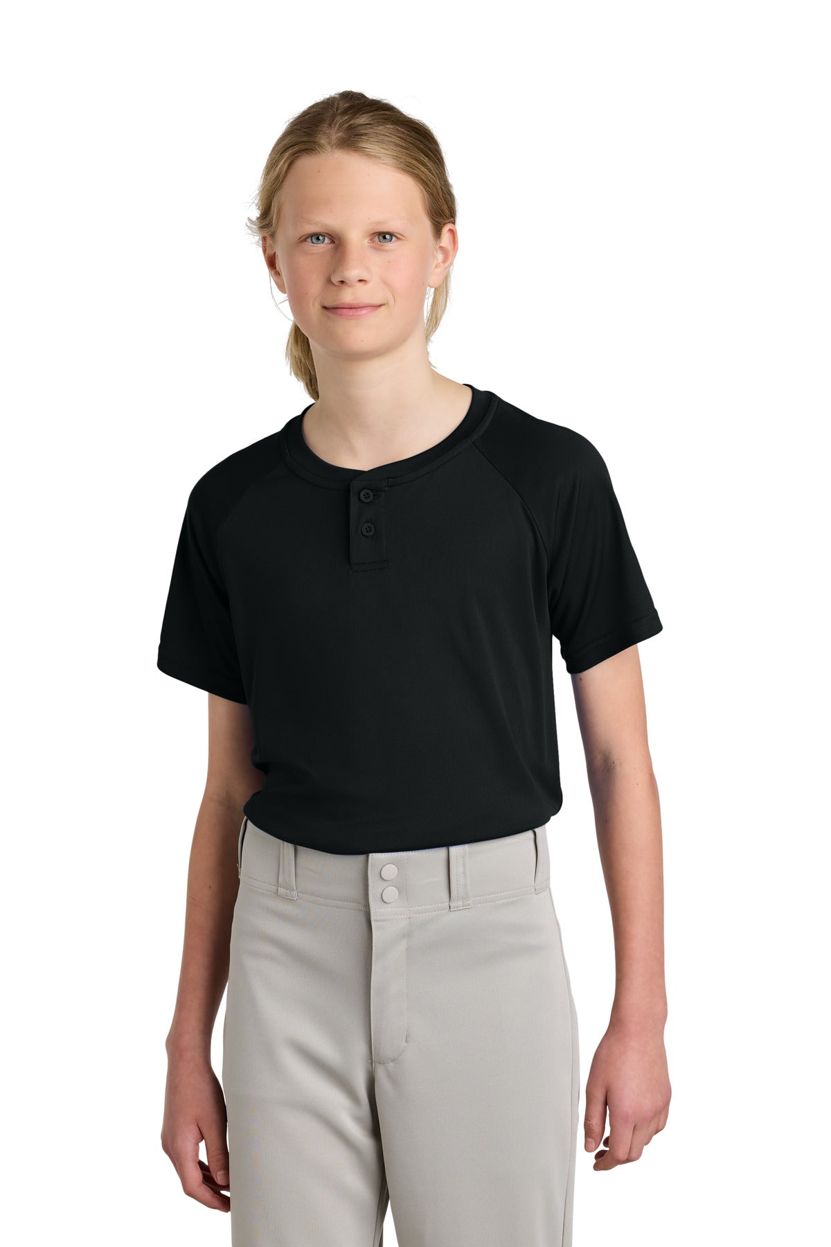 Sport-Tek Youth PosiCharge Competitor 2-Button Henley YST359 Black