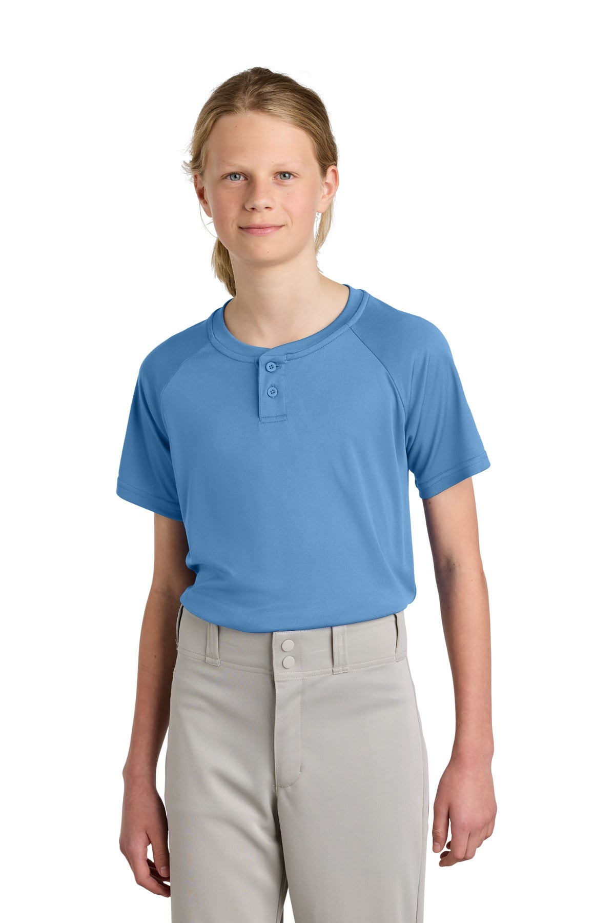 Sport-Tek Youth PosiCharge Competitor 2-Button Henley YST359 Carolina Blue