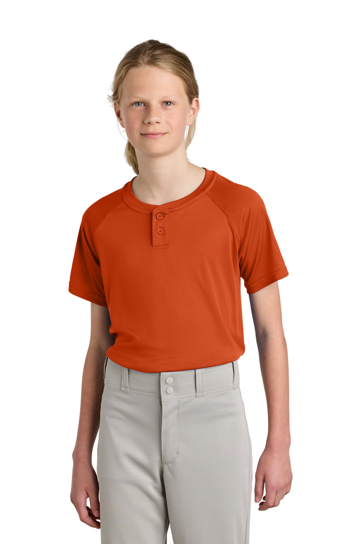 Sport-Tek Youth PosiCharge Competitor 2-Button Henley YST359 Deep Orange