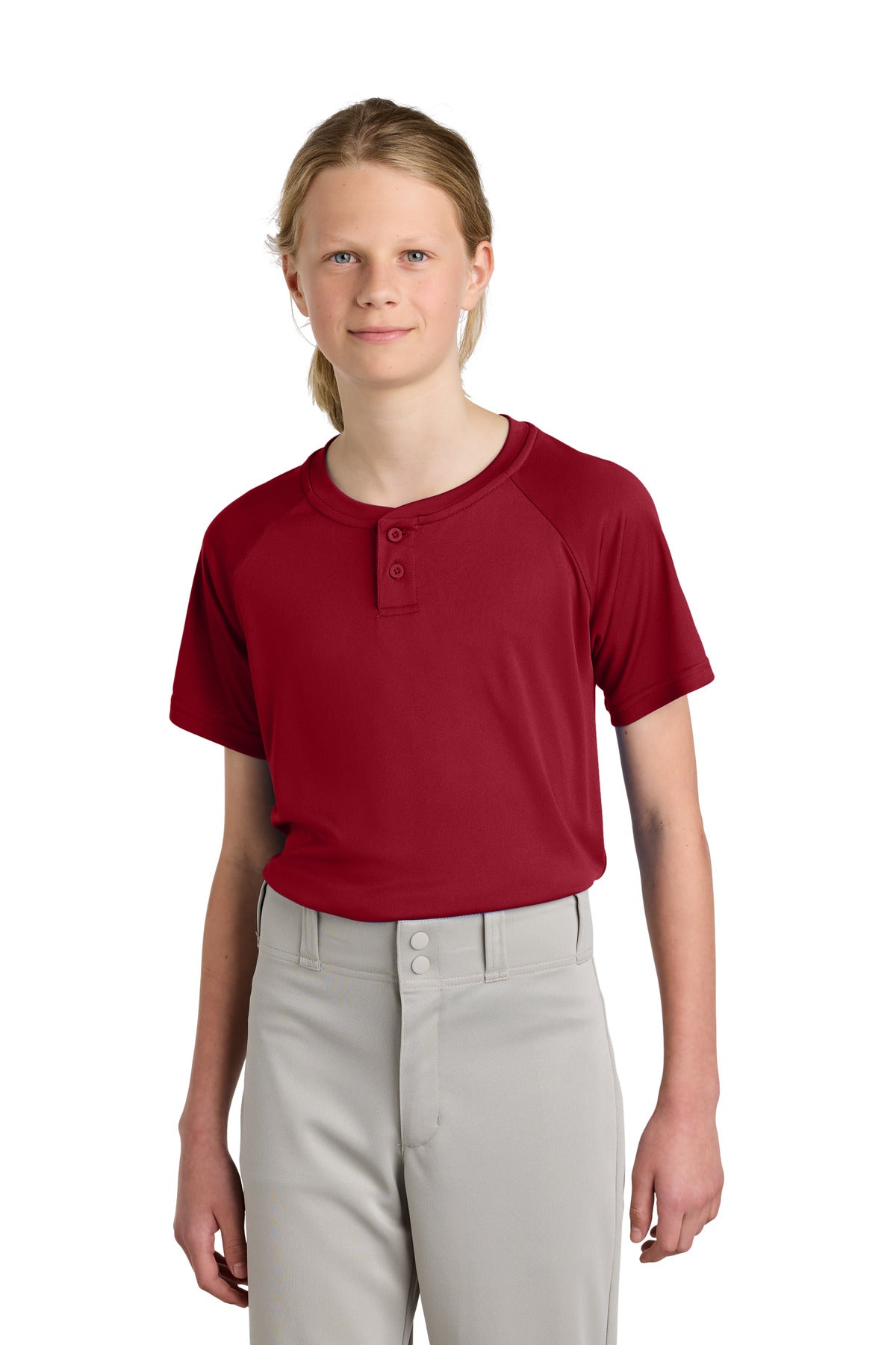 Sport-Tek Youth PosiCharge Competitor 2-Button Henley YST359 Deep Red