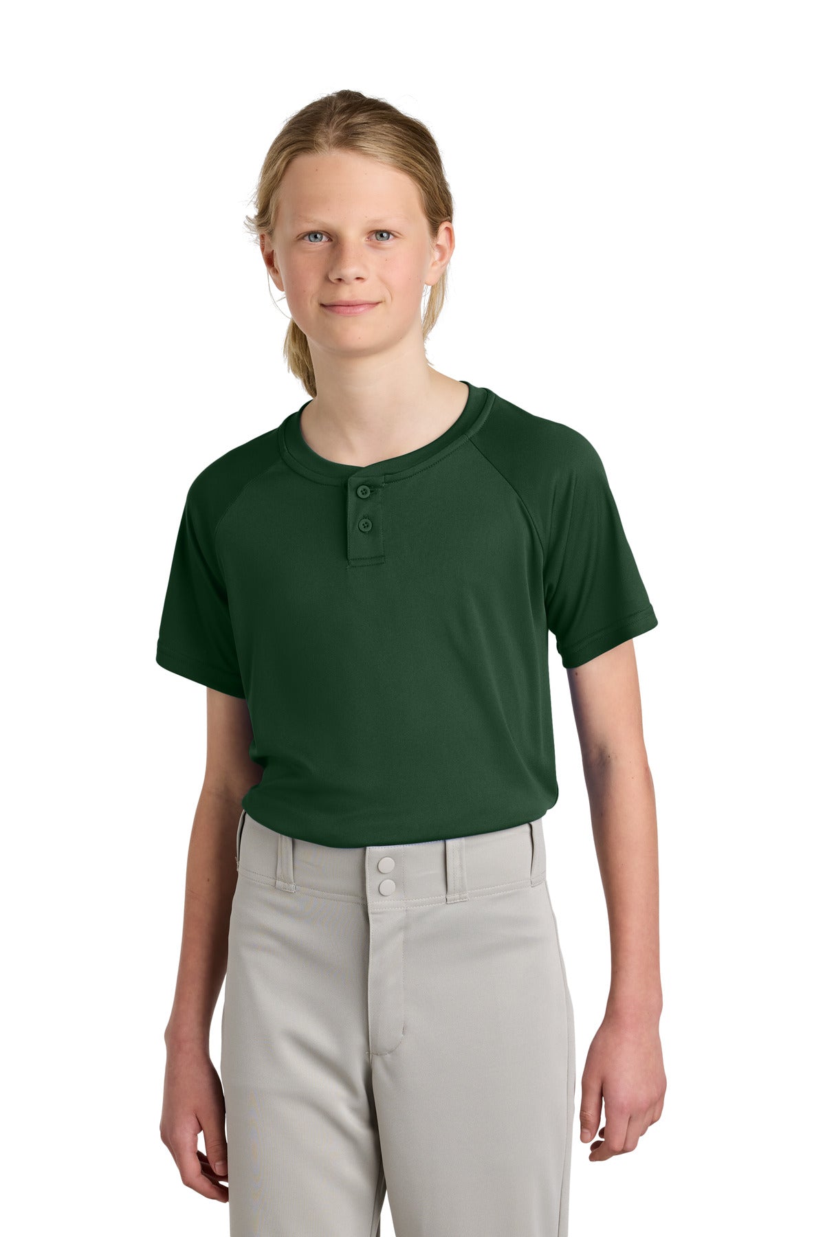 Sport-Tek Youth PosiCharge Competitor 2-Button Henley YST359 Forest Green