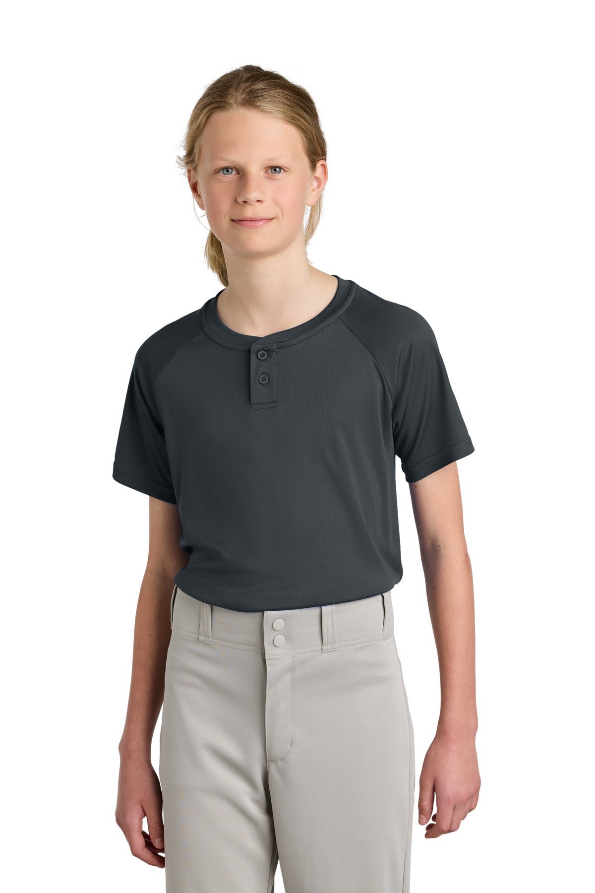 Sport-Tek Youth PosiCharge Competitor 2-Button Henley YST359 Iron Grey