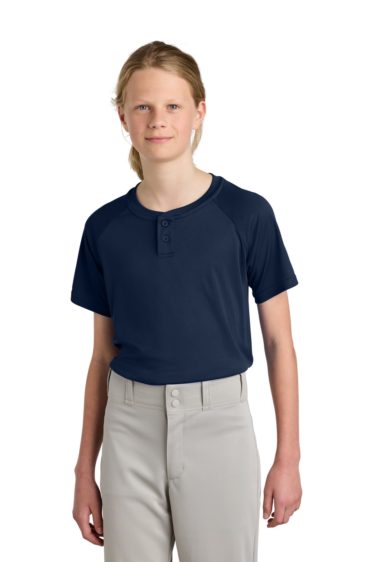 Sport-Tek Youth PosiCharge Competitor 2-Button Henley YST359 True Navy