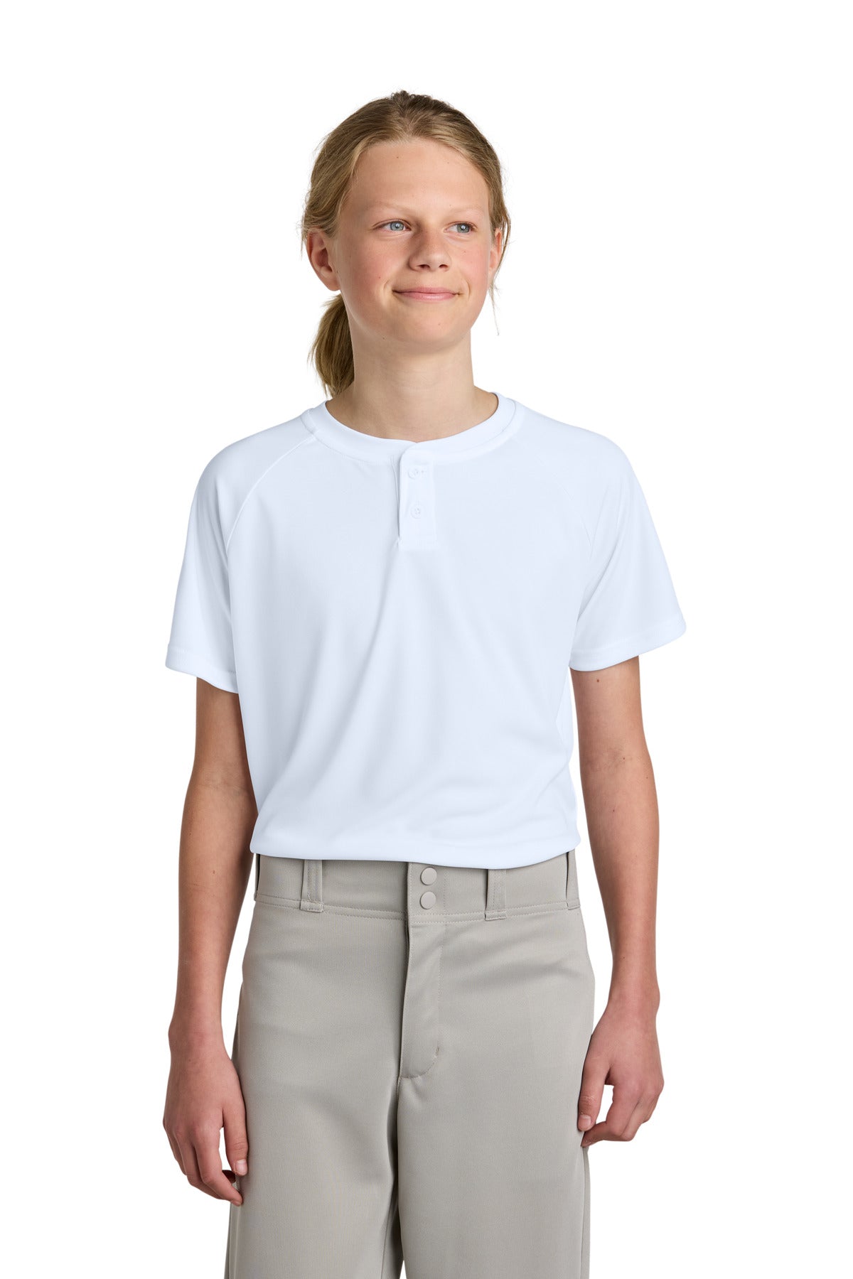 Sport-Tek Youth PosiCharge Competitor 2-Button Henley YST359 White