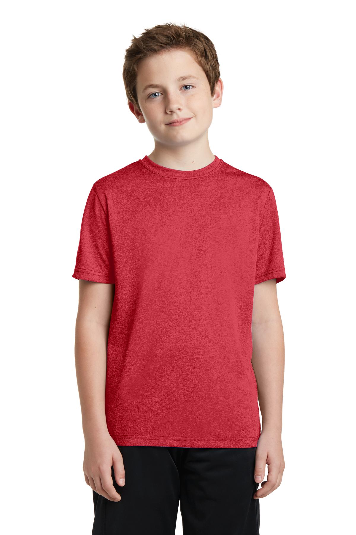 Sport-Tek Youth Heather Contender Tee. YST360 Scarlet Heather