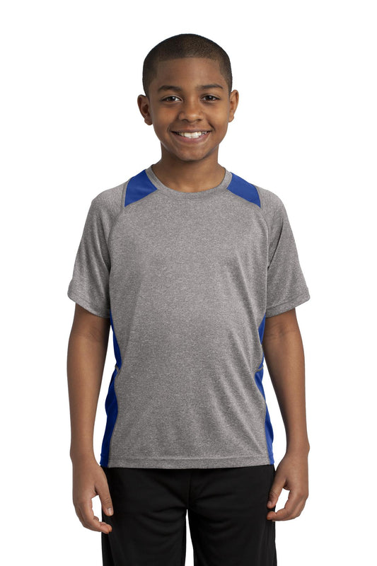 Sport-Tek Youth Heather Colorblock Contender Tee. YST361 Vintage Heather/ True Royal