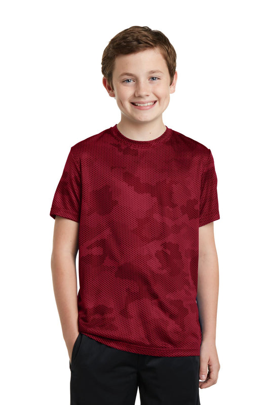 Sport-Tek Youth CamoHex Tee. YST370 Deep Red
