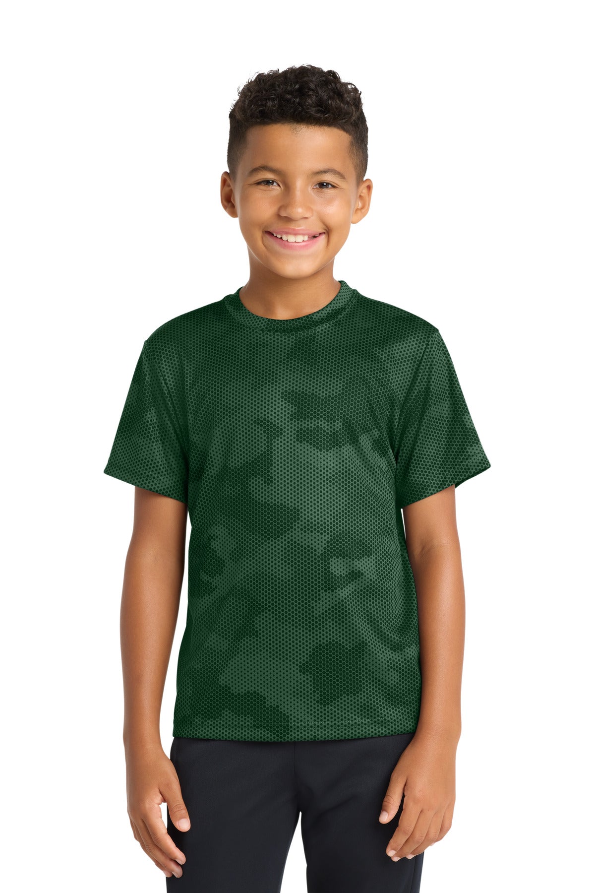 Sport-Tek Youth CamoHex Tee YST370 Forest Green