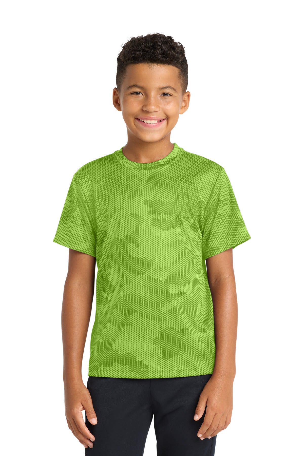 Sport-Tek Youth CamoHex Tee YST370 Lime Shock