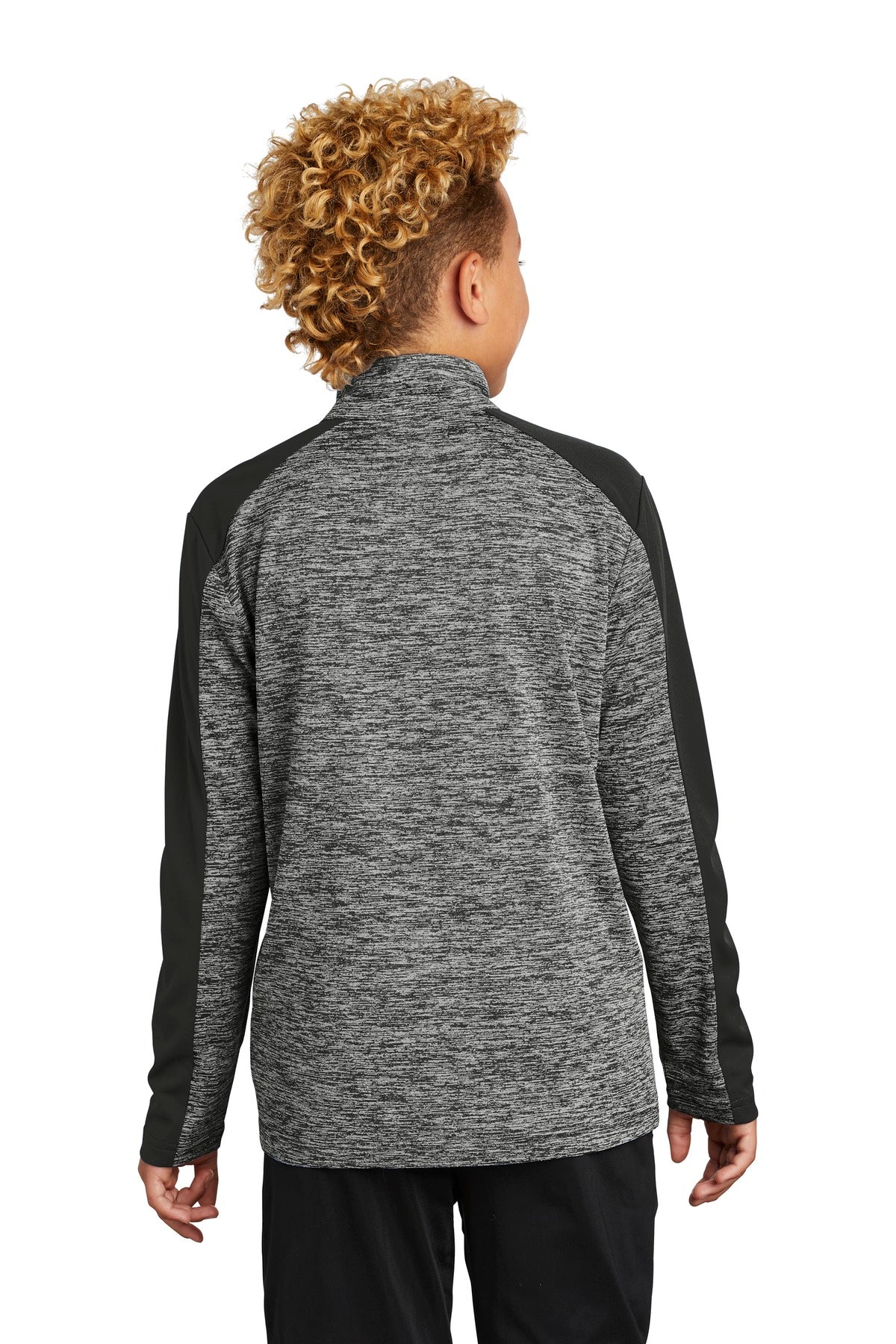 Sport-Tek  Youth PosiCharge  Electric Heather Colorblock 1/4-Zip Pullover. YST397 Black Electric/ Black