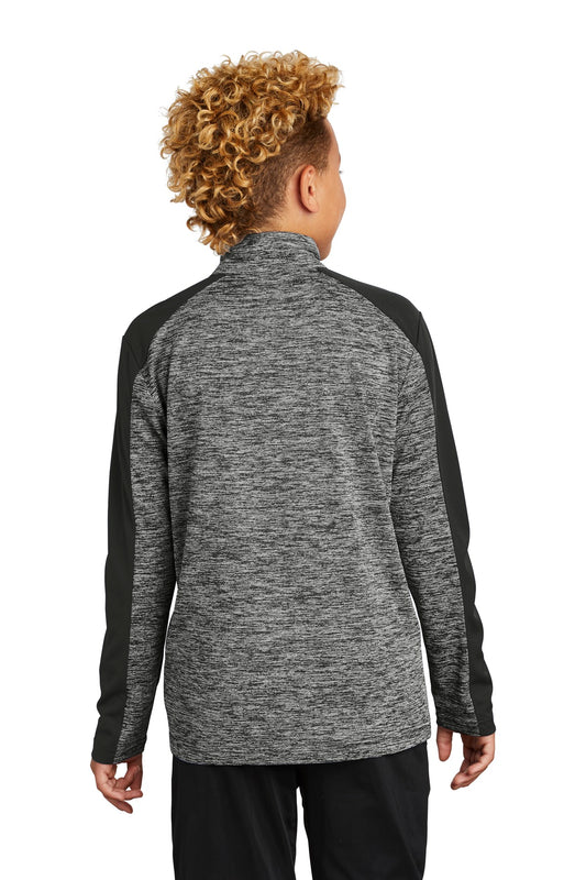 Sport-Tek  Youth PosiCharge  Electric Heather Colorblock 1/4-Zip Pullover. YST397 Black Electric/ Black