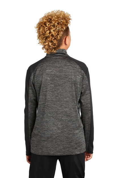 Sport-Tek  Youth PosiCharge  Electric Heather Colorblock 1/4-Zip Pullover. YST397 Grey-Black Electric/ Black