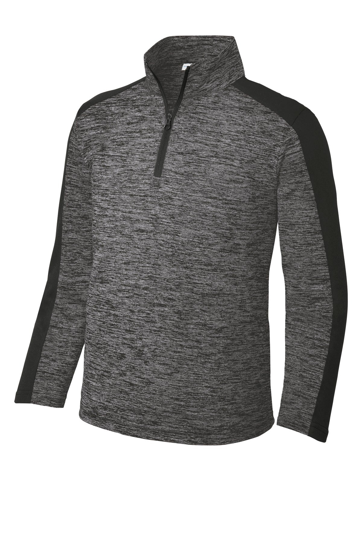 Sport-Tek  Youth PosiCharge  Electric Heather Colorblock 1/4-Zip Pullover. YST397 Grey-Black Electric/ Black