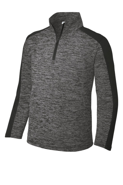 Sport-Tek  Youth PosiCharge  Electric Heather Colorblock 1/4-Zip Pullover. YST397 Grey-Black Electric/ Black