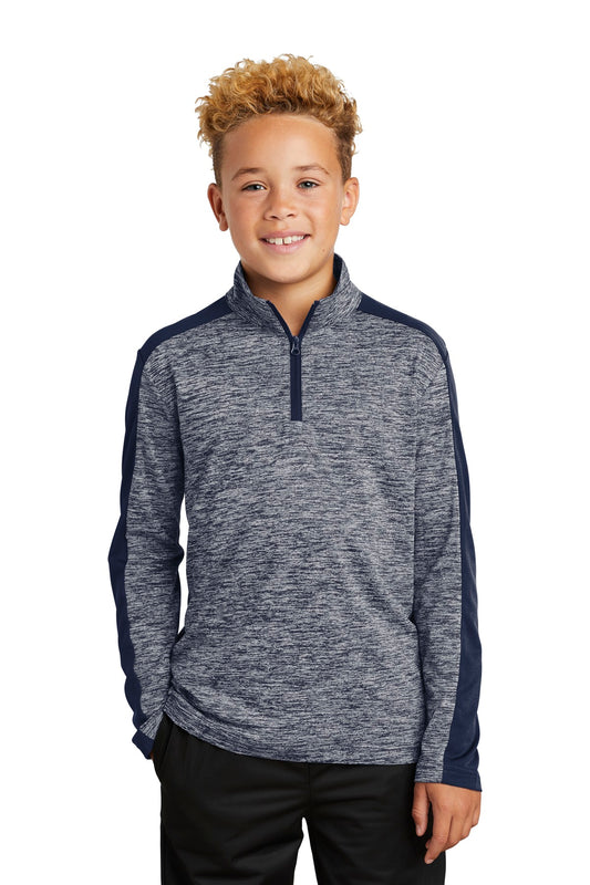Sport-Tek  Youth PosiCharge  Electric Heather Colorblock 1/4-Zip Pullover. YST397 True Navy Electric/ True Navy