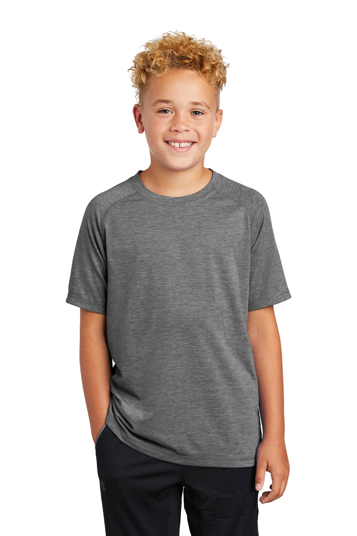 Sport-Tek  Youth PosiCharge  Tri-Blend Wicking Raglan Tee. YST400 Dark Grey Heather