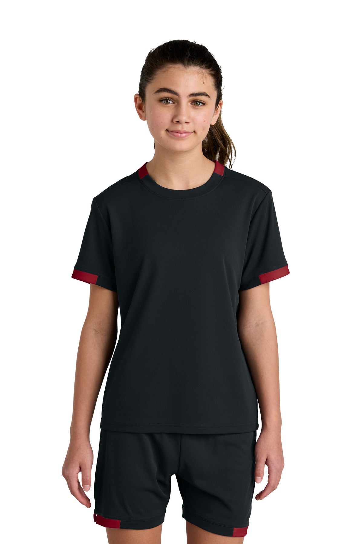 Sport-Tek Youth Club Short Sleeve Crew YST440 Black/ Deep Red