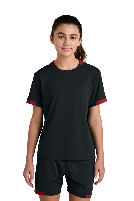 Sport-Tek Youth Club Short Sleeve Crew YST440 Black/ Deep Red