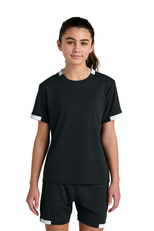 Sport-Tek Youth Club Short Sleeve Crew YST440 Black/ White
