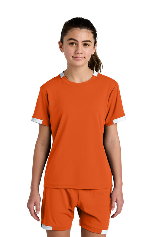 Sport-Tek Youth Club Short Sleeve Crew YST440 Deep Orange/ White
