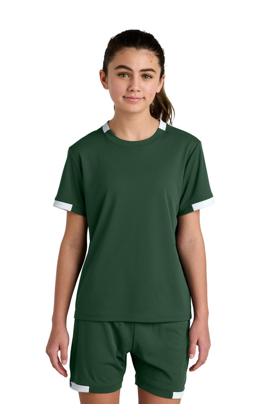 Sport-Tek Youth Club Short Sleeve Crew YST440 Forest Green/ White