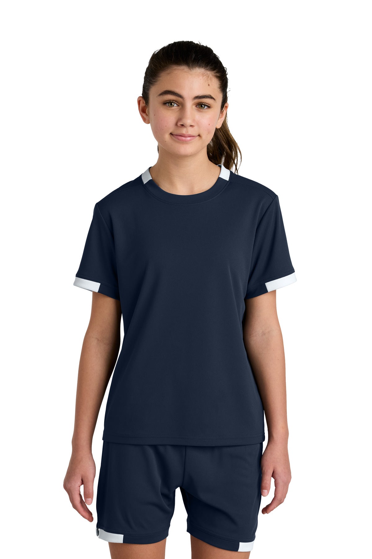 Sport-Tek Youth Club Short Sleeve Crew YST440 True Navy/ White