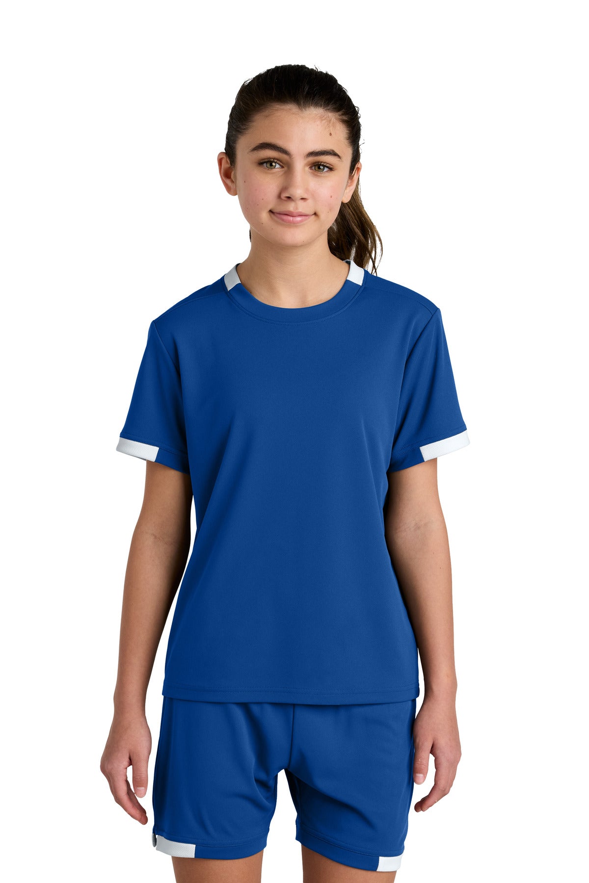 Sport-Tek Youth Club Short Sleeve Crew YST440 True Royal/ White