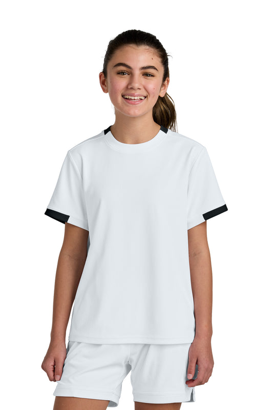 Sport-Tek Youth Club Short Sleeve Crew YST440 White/ Black