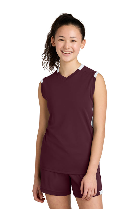 Sport-Tek Youth Club Sleeveless V-Neck YST441 Maroon/ White